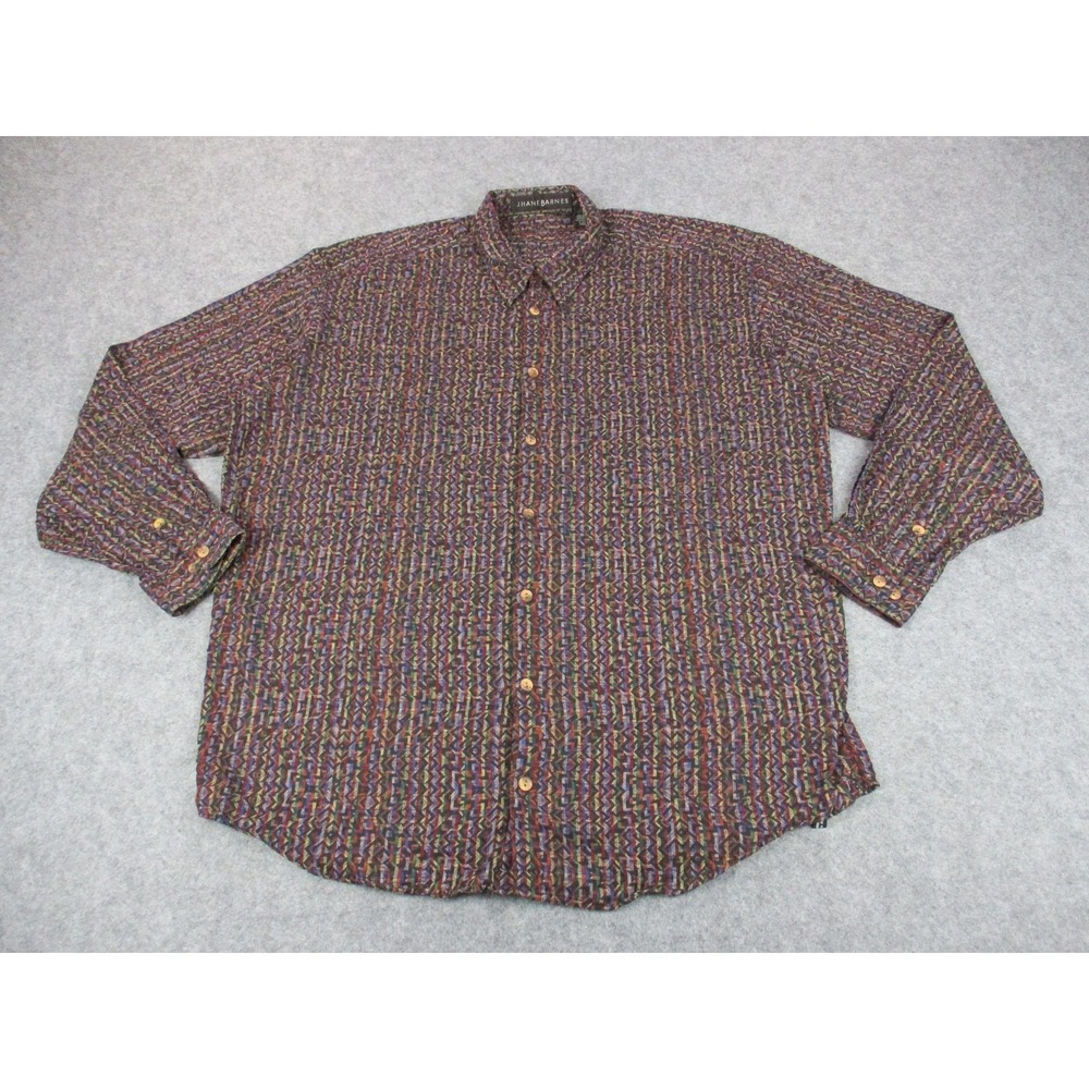 Jhane Barnes Shirt Mens 2XL XXL Tall Red Blue Geometric Button Up Long Sleeve